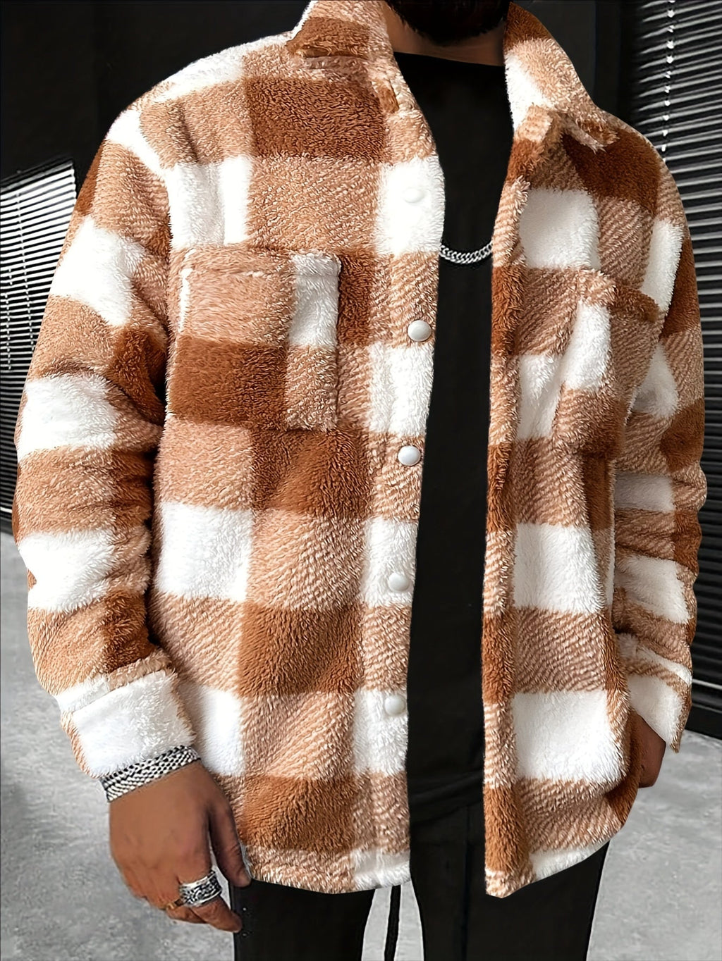 Checkered Fleece Jacket for Men
