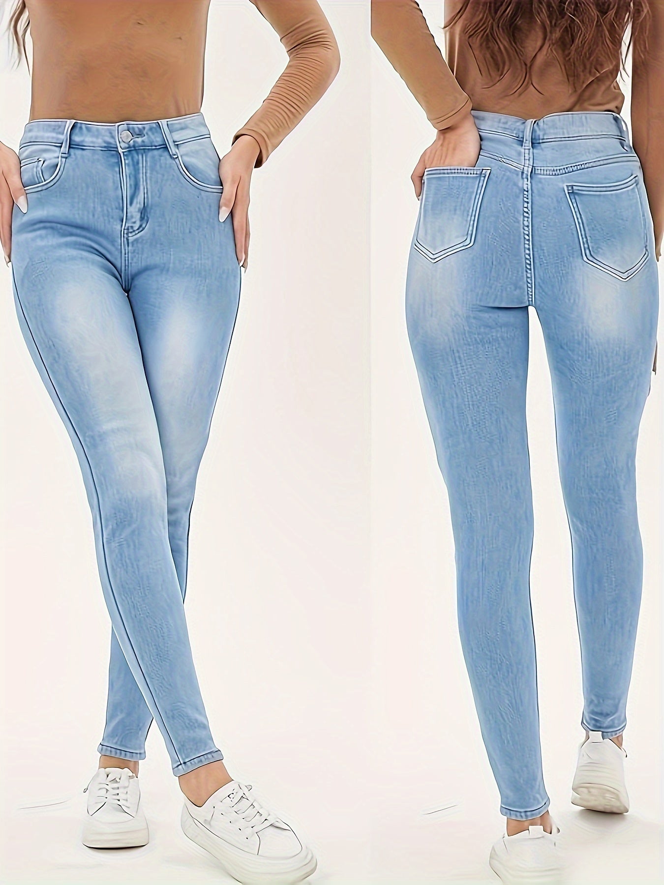 High Waist Fleece-Lined Skinny Jeans For Women