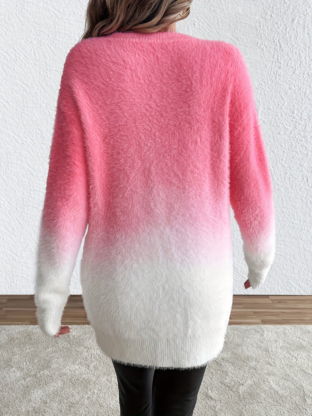 Gradient Fuzzy Crew Neck Sweater